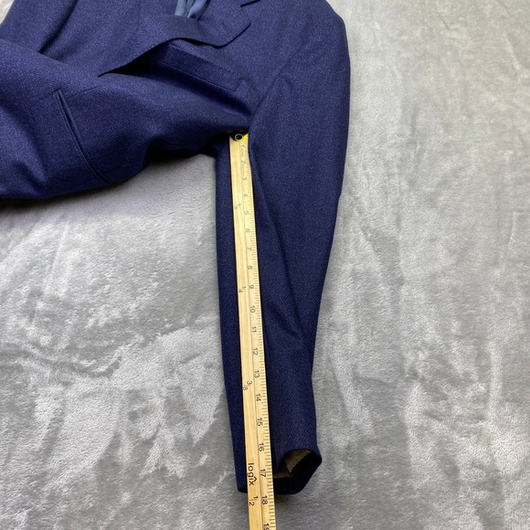 Gene Hiller Loro Piana Canada Wool Blazer Men Sz 42S Blue Herringbone Sport Coat - Picture 14 of 14